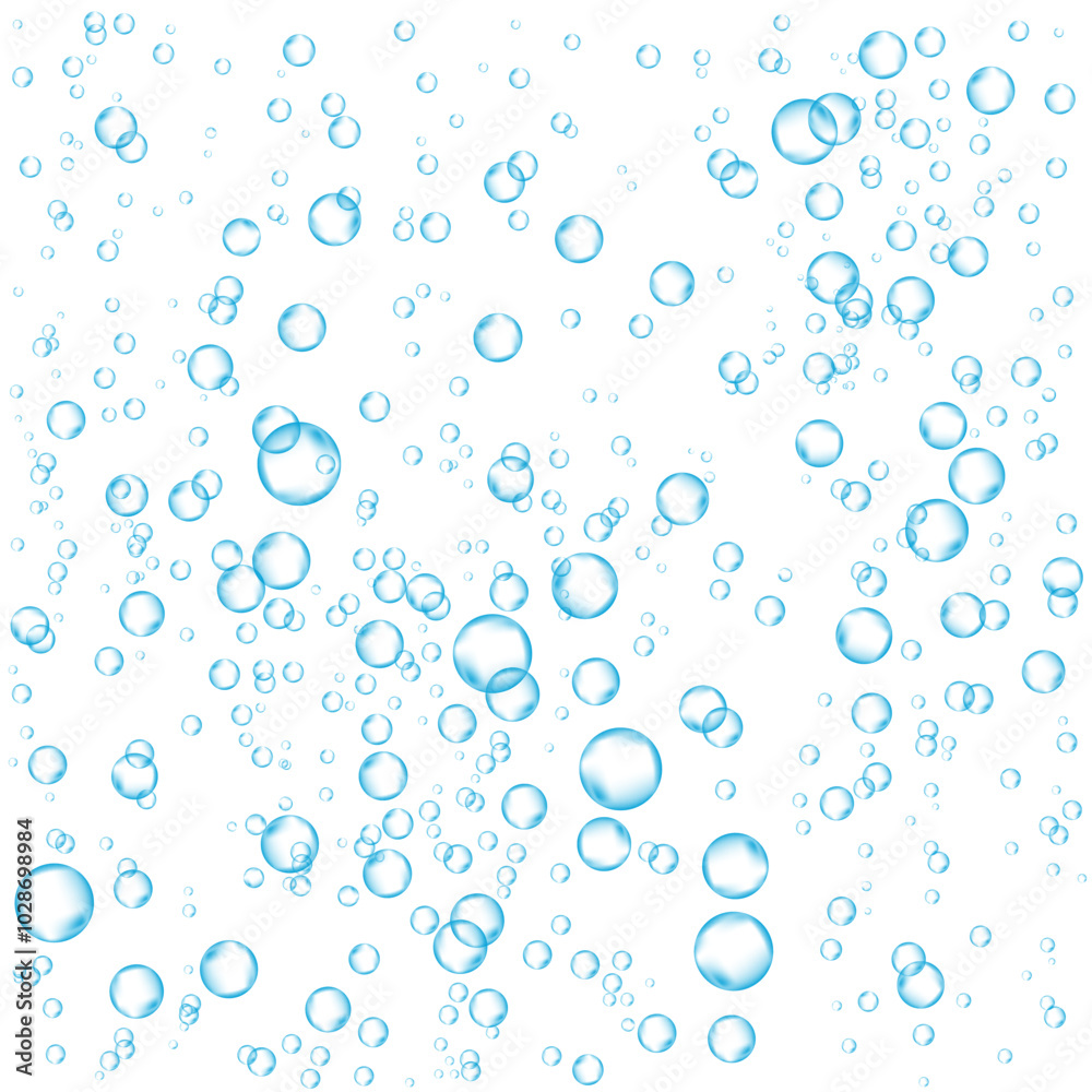 Oxygen air bubbles flow in water on white background. Oxygen air bubbles flow in water on white background.