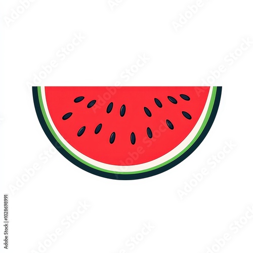 Watermelon slice, vibrant red flesh, dark seeds, on white isolated background. photo