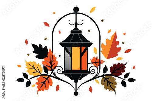 Whimsical Fall Radiance. Lantern silhouette  on White Background B.eps