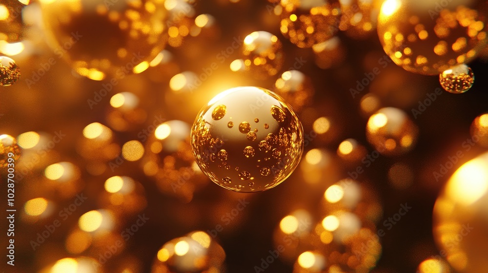 Floating Metallic Golden Spheres in Varying Sizes Floating Metallic Golden Spheres in Varying Sizes