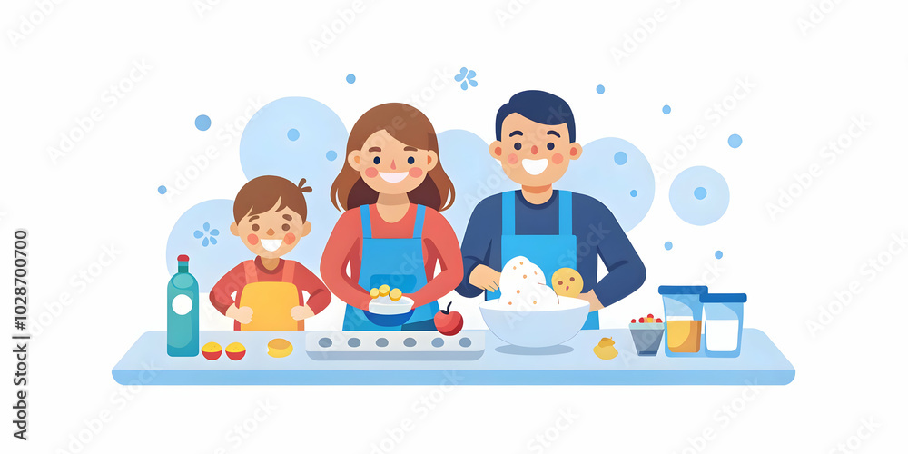 Family Baking Delicious Cookies Together in Bright Kitchen - Heartwarming Moment of Joy with Flour-Covered Hands and Smiles, Ideal for Memorable Stock Photos with Text Space Family Baking Delicious Cookies Together in Bright Kitchen - Heartwarming Moment of Joy with Flour-Covered Hands and Smiles, Ideal for Memorable Stock Photos with Text Space