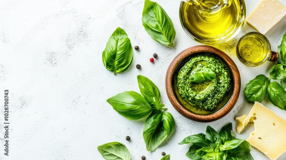 Obraz premium Overhead View of Vibrant Ingredients and Fresh Basil