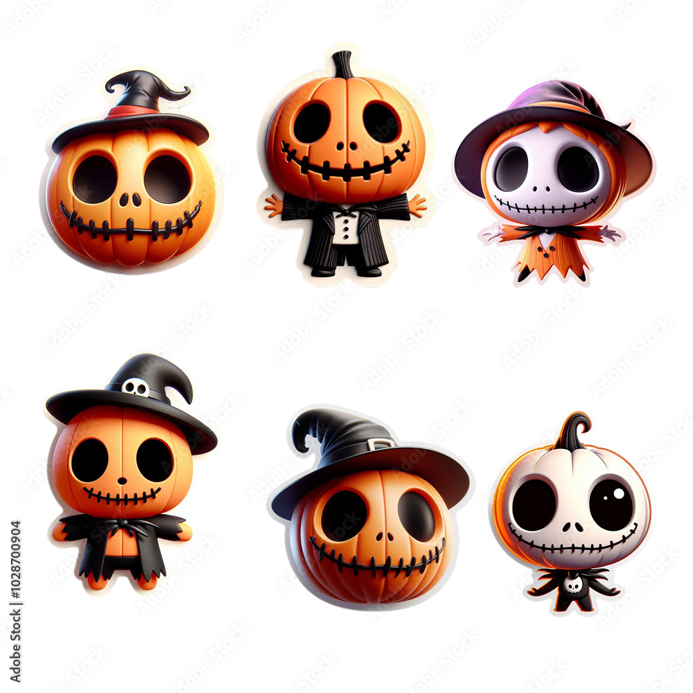 set cute jack pumpkin of Halloween, 6 concept style cartoon Character. set cute jack pumpkin of Halloween, 6 concept style cartoon Character.