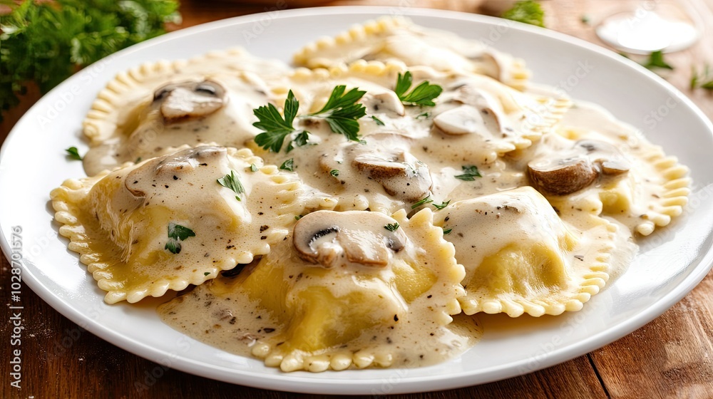 Freshly Cooked Ravioli with Cream Sauce Freshly Cooked Ravioli with Cream Sauce