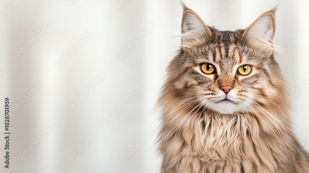 Maine Coon cat portrait, white isolate background. Maine Coon cat portrait, white isolate background.