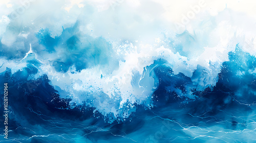 Abstract watercolor big wave for textures Fresh cheerful and relaxing summer concept Positive