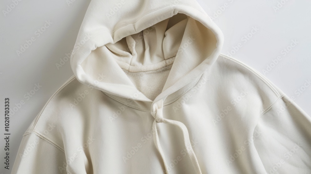 A Cream Colored Hooded Sweatshirt with a Drawstring