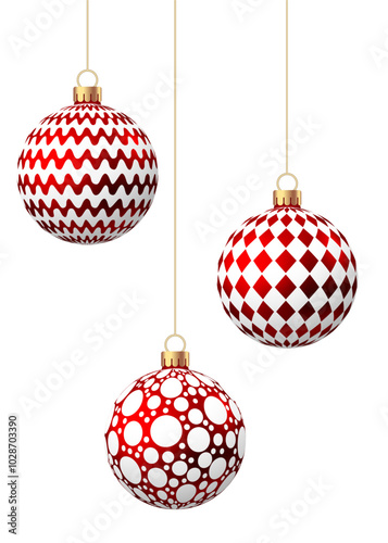 Red Christmas ball with pattern isolated on white background.