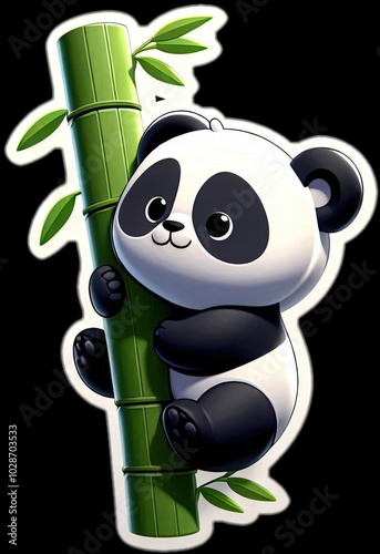 Cute panda bear cartoon vector illustration with bamboo photo