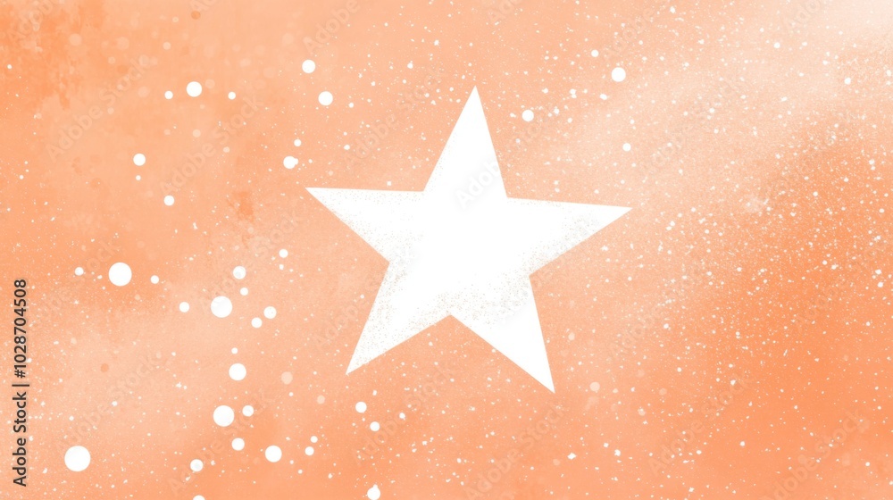 Obraz premium A single white star with a rough, textured border on an orange, galaxy-like background.