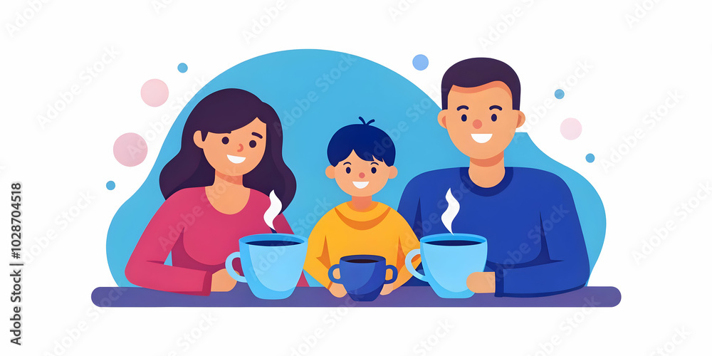 Family Bonding over Coffee: A Heartwarming Scene of Togetherness in a Relaxed Pastel Setting with Copy Space for Advertising Family Bonding over Coffee: A Heartwarming Scene of Togetherness in a Relaxed Pastel Setting with Copy Space for Advertising