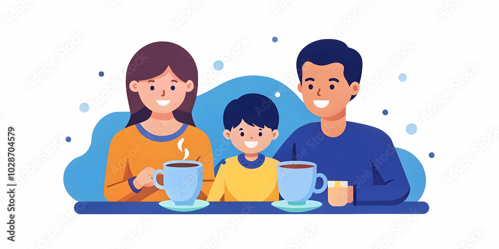 A Warm Moment of Family Enjoying Coffee Together in a Glossy Pastel Background ? Relaxed Weekend Vibes with Copy Space for Advertising A Warm Moment of Family Enjoying Coffee Together in a Glossy Pastel Background ? Relaxed Weekend Vibes with Copy Space for Advertising