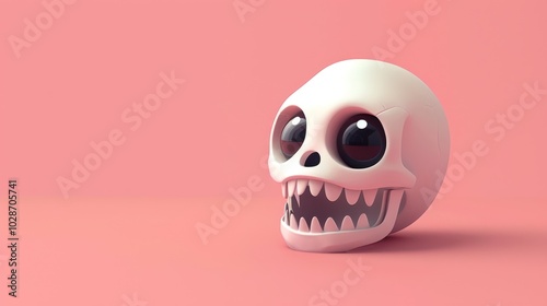 White Skull with Big Eyes and Open Mouth on Pink Background