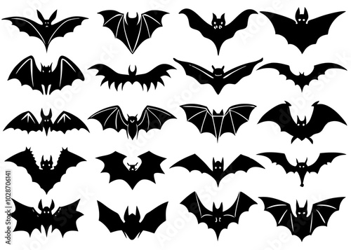 set of Halloween bats silhouette vector black animals 