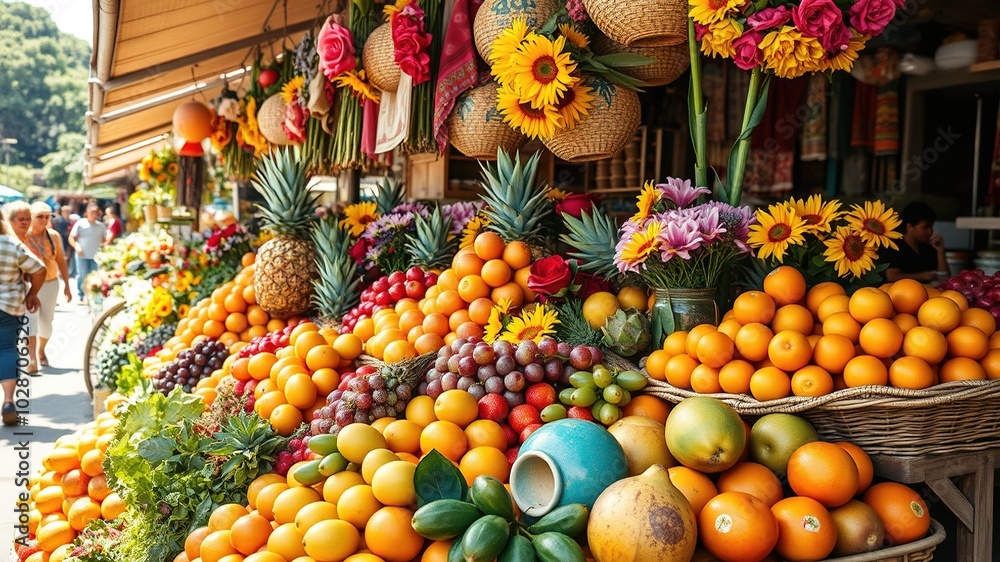 Vibrant Fruit Stand at Mercado dos Lagos - A Colorful Slice of Local Life Vibrant Fruit Stand at Mercado dos Lagos - A Colorful Slice of Local Life