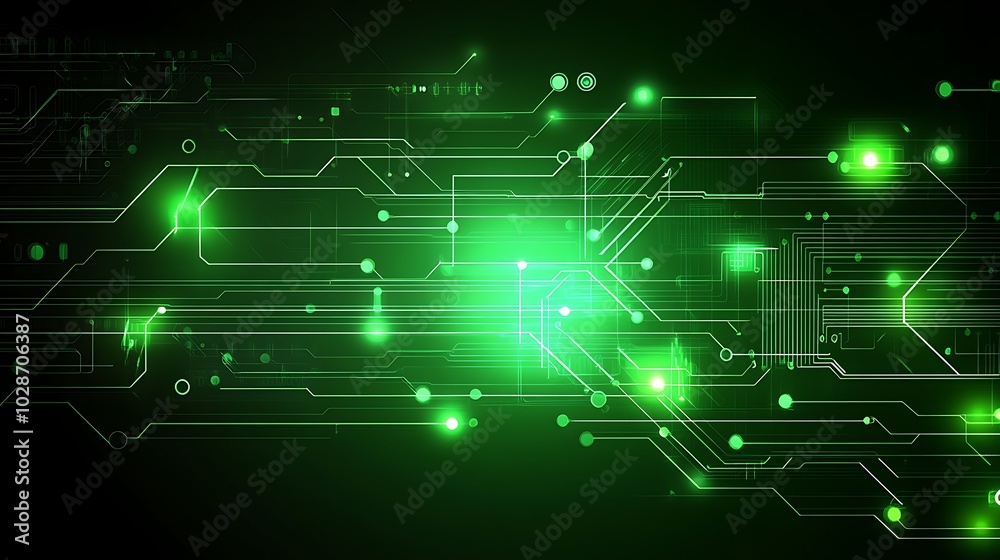 Abstract glowing green digital circuit board pattern background. Abstract glowing green digital circuit board pattern background.