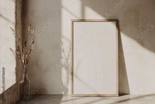 A contemporary mockup highlights serene moments within a sleek frame, perfect for displaying art or photos against a simple, uncluttered background. photo