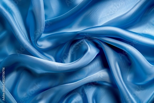 Photo of Blue silk fabric drapery material. Background texture for backdrops or mapping