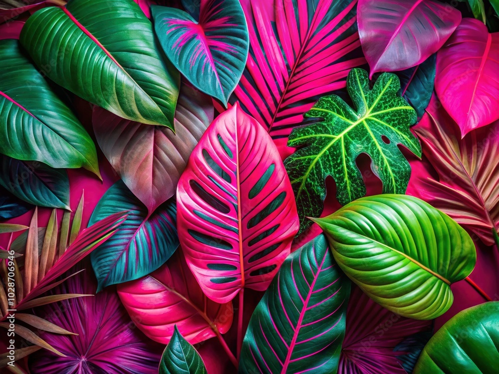 Vibrant Tropical Leaves in Neon Pink and Green - Lush Jungle Aesthetic, Exotic Plant Life, Colorful Foliage, Tropical Vibes, Bold Nature Inspiration, Home Decor, Backgrounds, and More Vibrant Tropical Leaves in Neon Pink and Green - Lush Jungle Aesthetic, Exotic Plant Life, Colorful Foliage, Tropical Vibes, Bold Nature Inspiration, Home Decor, Backgrounds, and More