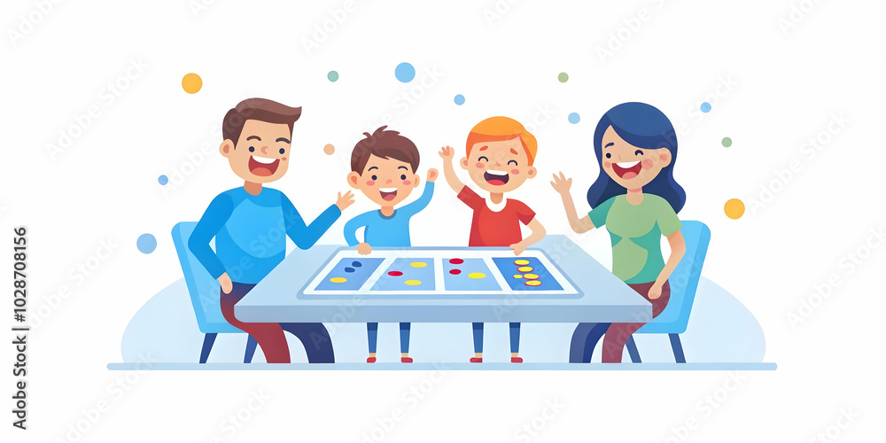 Candid Family Playing Board Games at a Table with Plain Beige Background, Engaged in Joyful Interaction and Laughter - Photo Stock Concept with Ample Copy Space Candid Family Playing Board Games at a Table with Plain Beige Background, Engaged in Joyful Interaction and Laughter - Photo Stock Concept with Ample Copy Space