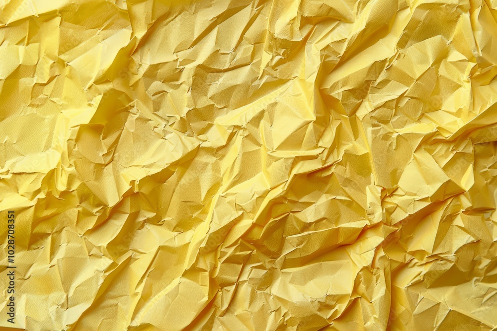 Photo of Crumpled sheet of yellow paper. Background texture for backdrops or mapping