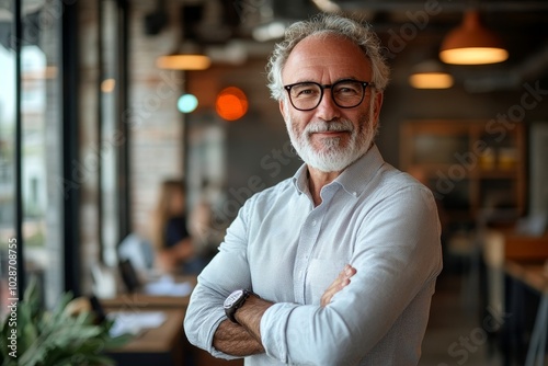 Mature businessman standing in a co-working space, Generative AI