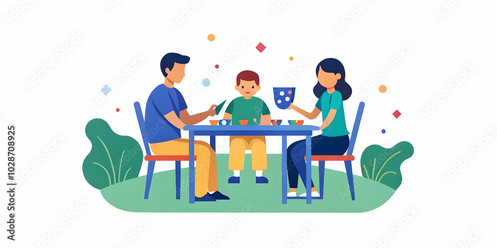 Candid Photo of Family Playing Cards on Patio with Light Blue Background in Relaxing Weekend Setting - Perfect for Stock Photography Candid Photo of Family Playing Cards on Patio with Light Blue Background in Relaxing Weekend Setting - Perfect for Stock Photography
