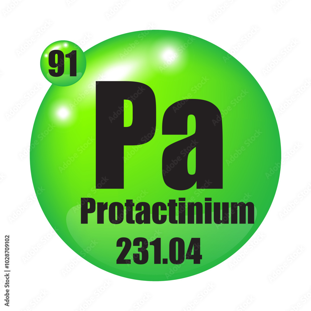 Protactinium icon. Pa chemical element. Atomic number 91. Mass 231.04. Green sphere. Protactinium icon. Pa chemical element. Atomic number 91. Mass 231.04. Green sphere.