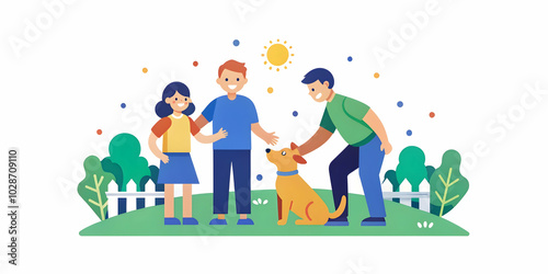 Candid Family Playing in Yard with Pet Dog - Joyful Backyard Moment with Copy Space for Advertising