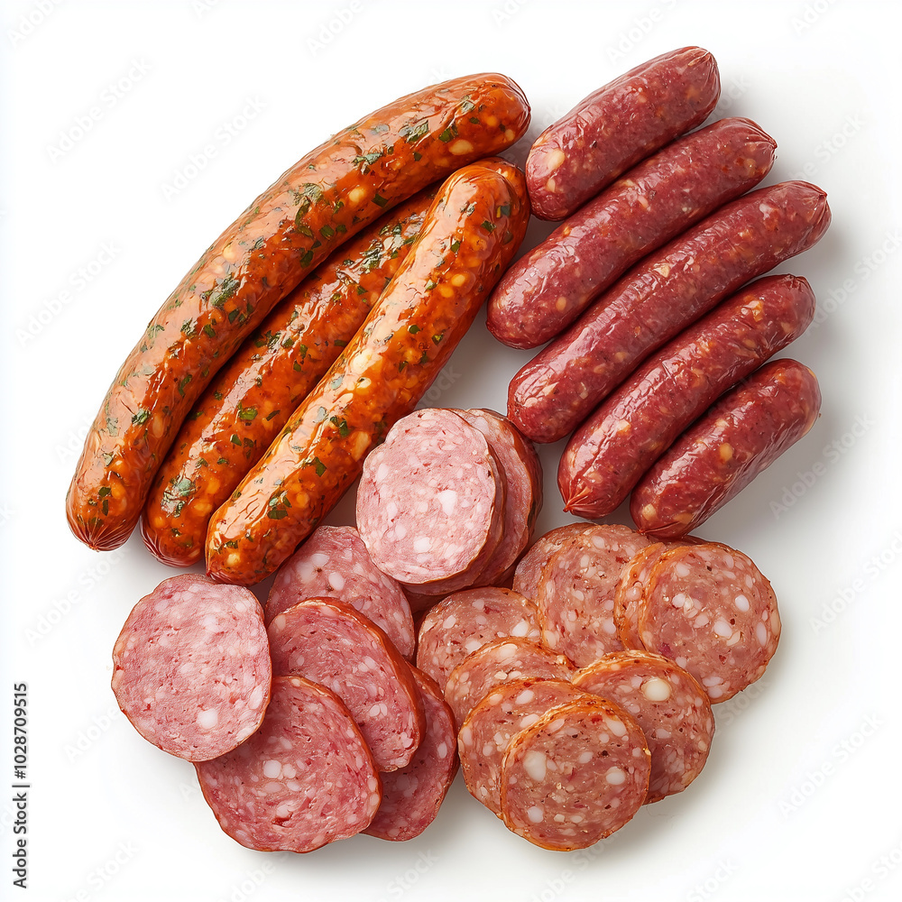 Slices of salami sausage on a white background Slices of salami sausage on a white background