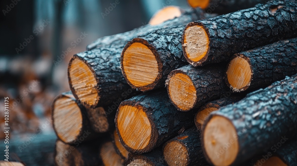 Stacked logs with bark, showing the grain. This image shows a pile of cut logs, with their bark still on, showing the grain of the wood. Stacked logs with bark, showing the grain. This image shows a pile of cut logs, with their bark still on, showing the grain of the wood.