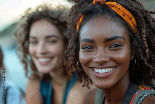 Happy friends enjoying time together while studying abroad in a program, Generative AI