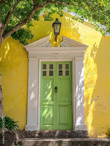 Saint Helena features a captivating colonial structure adorned with vibrant doors that highlight the island's rich heritage and distinctive architecture.