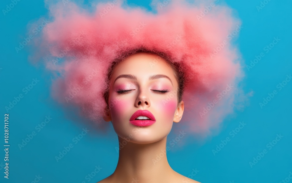 Model with vibrant pink hair and makeup. Model with vibrant pink hair and makeup.