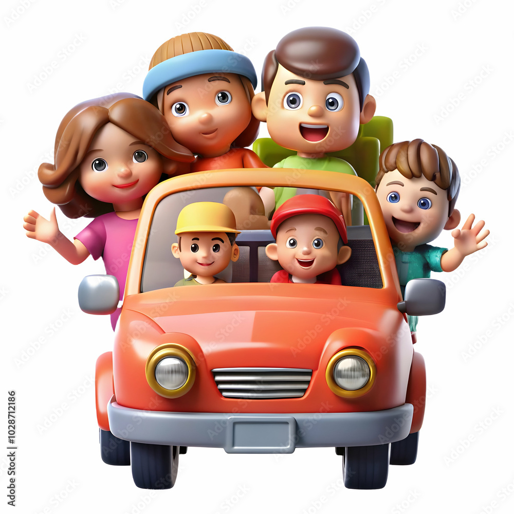 Family Road Trip Adventure: Parents and Kids Smiling Inside Car - Perfect for Capturing Joyful Moments with Copy Space for Promotional Text Family Road Trip Adventure: Parents and Kids Smiling Inside Car - Perfect for Capturing Joyful Moments with Copy Space for Promotional Text