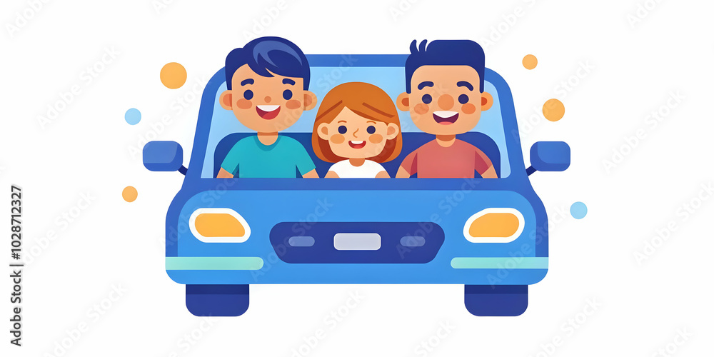 Joyful Family Road Trip Adventure: Parents and Kids Smiling Inside a Car with Copy Space for Promotion - Capture the Fun of Family Travels in Stock Photos Joyful Family Road Trip Adventure: Parents and Kids Smiling Inside a Car with Copy Space for Promotion - Capture the Fun of Family Travels in Stock Photos
