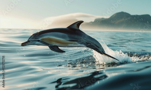 Graceful dolphin leaping out of the water, 4K hyperrealistic photo