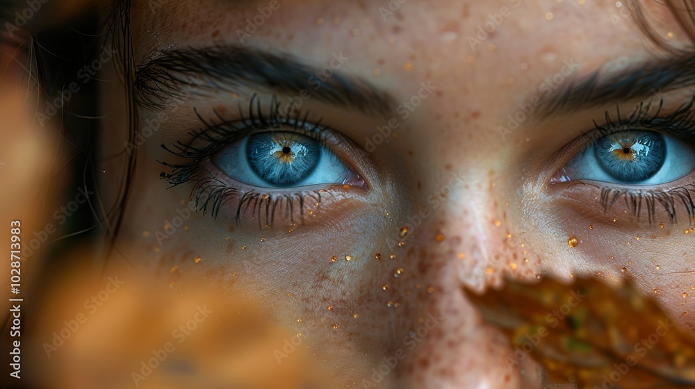 Close Up Portrait of a Woman's Blue Eyes with Freckles Close Up Portrait of a Woman's Blue Eyes with Freckles