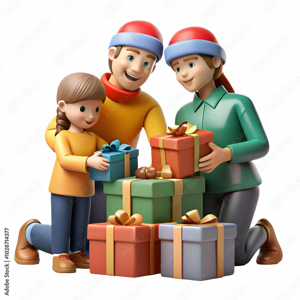 Candid Family Unwrapping Holiday Gifts Together with Smiles and Excitement Against Copy Space for Promotional Text Celebrating Love and Joy