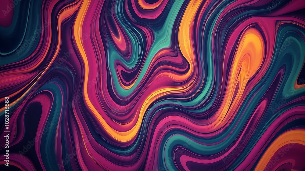 Groovy Hippie 70s Backgrounds, Waves Swirl Twirl Patterns

