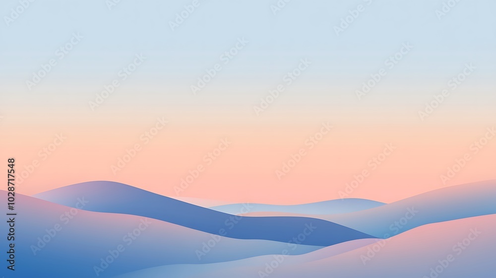 Abstract pastel landscape with soft blue and pink hues.