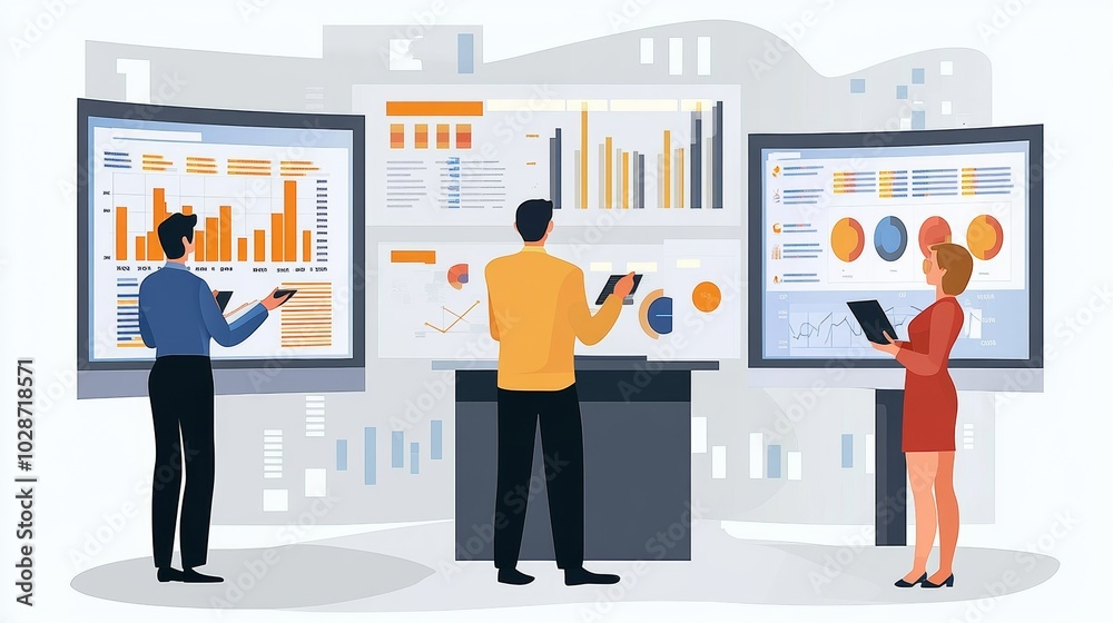 Vector illustration of office people: Developing innovative business solutions in a modern flat design style Vector illustration of office people: Developing innovative business solutions in a modern flat design style