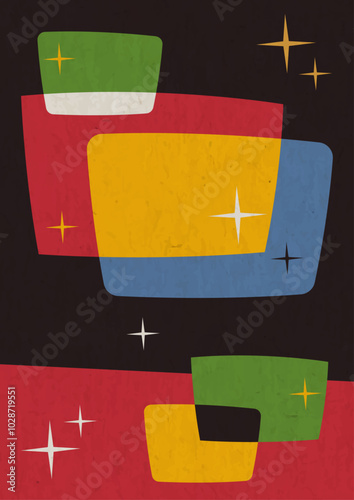 1950s - 1960s Abstract Background, Atomic Age Colors and Style, Space Age Poster Template, Aged Texture Pattern