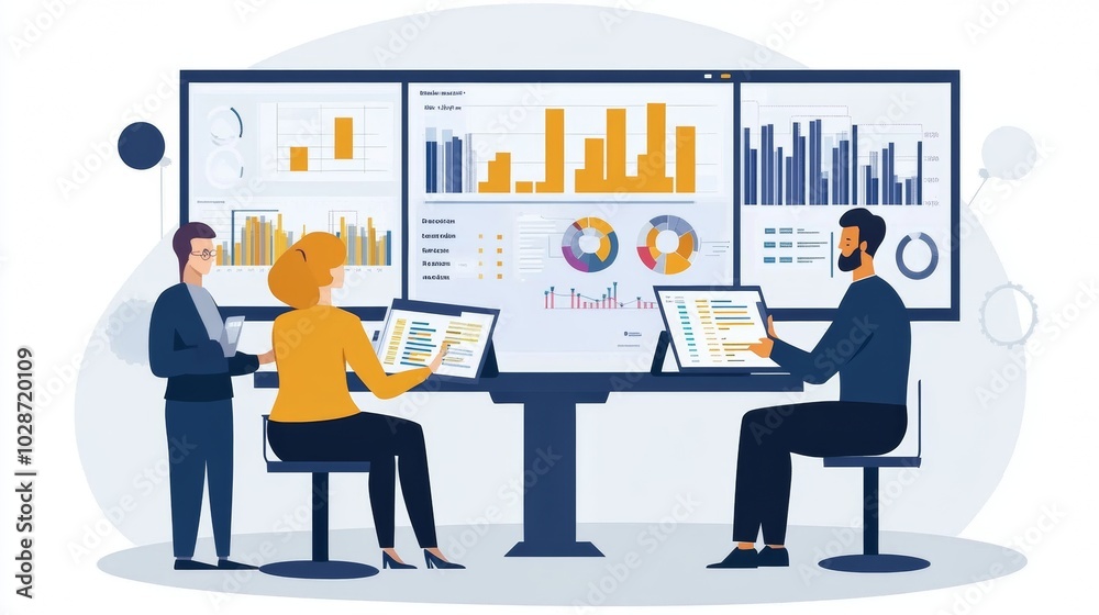 Vector illustration of office people: Designing efficient content strategies with business insights Vector illustration of office people: Designing efficient content strategies with business insights