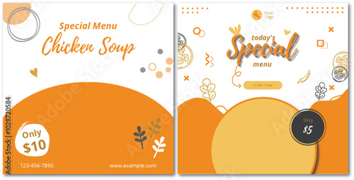 Orange Modern Chicken Soup Promotion For Social Media Post, Social Media Template