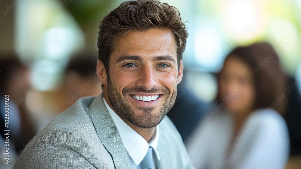 Cheerful businessman attending a meeting with his team, Generative AI