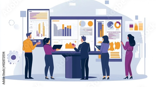 Vector illustration of office people: Executing digital marketing with strategic content planning and insights