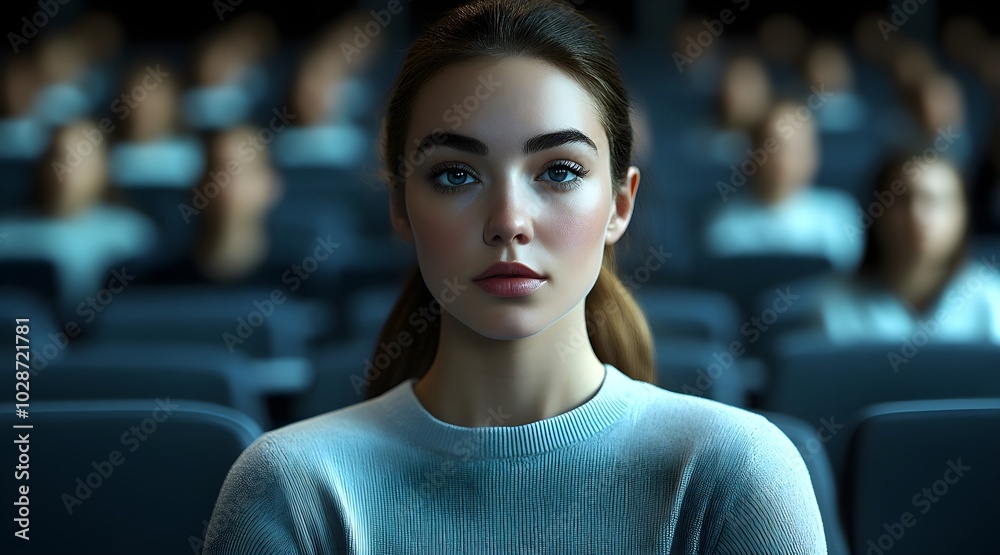Obraz premium Young woman in a lecture turning to camera