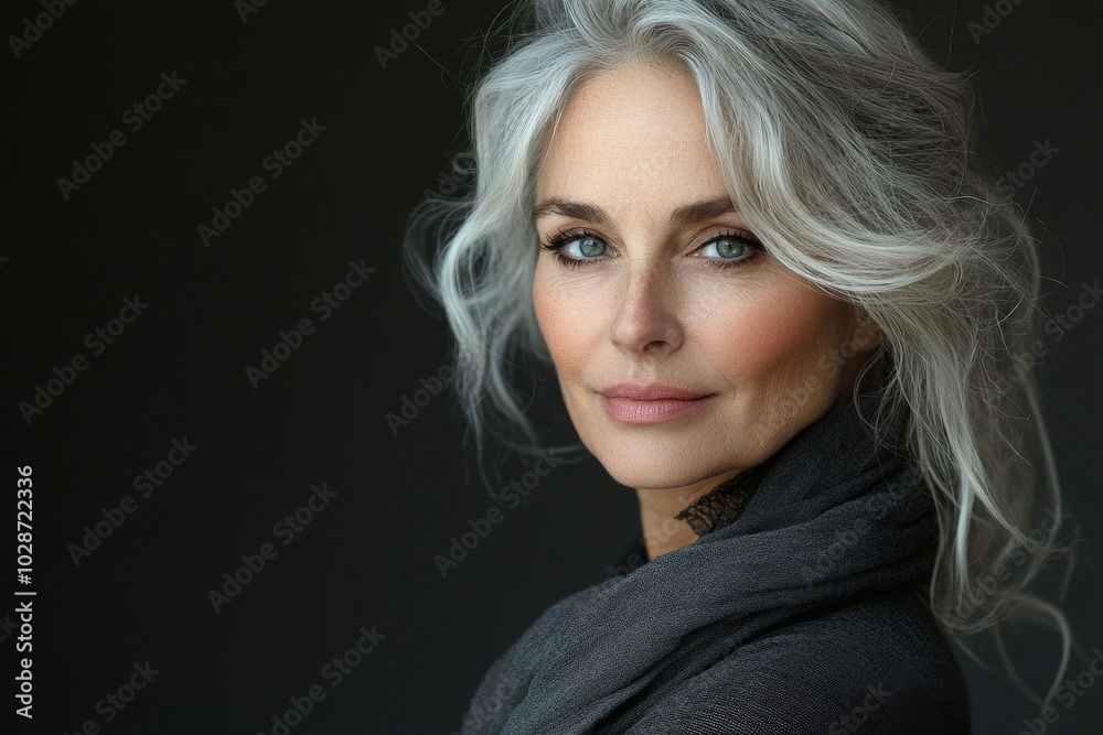 Stylish mature woman looking at the camera in a studio, Generative AI Stylish mature woman looking at the camera in a studio, Generative AI