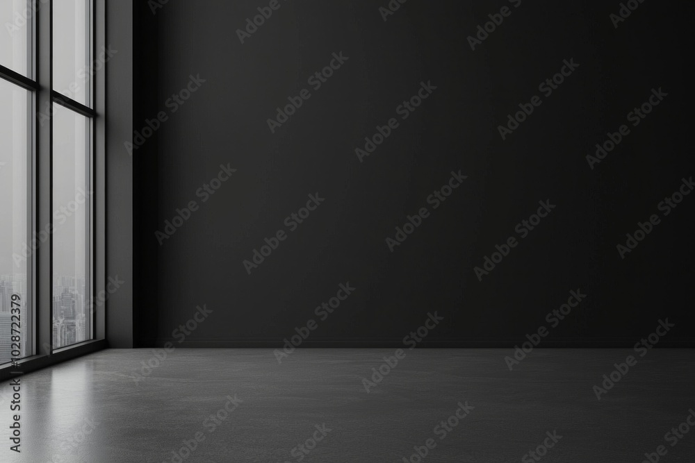 Mimalist monochromatic black background of an empty room with wall Mimalist monochromatic black background of an empty room with wall